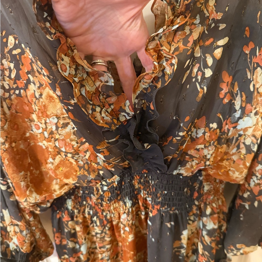 lovestitch Black Floral Long Sleeve Maxi Dress with Rust Accents - Picture 4 of 8